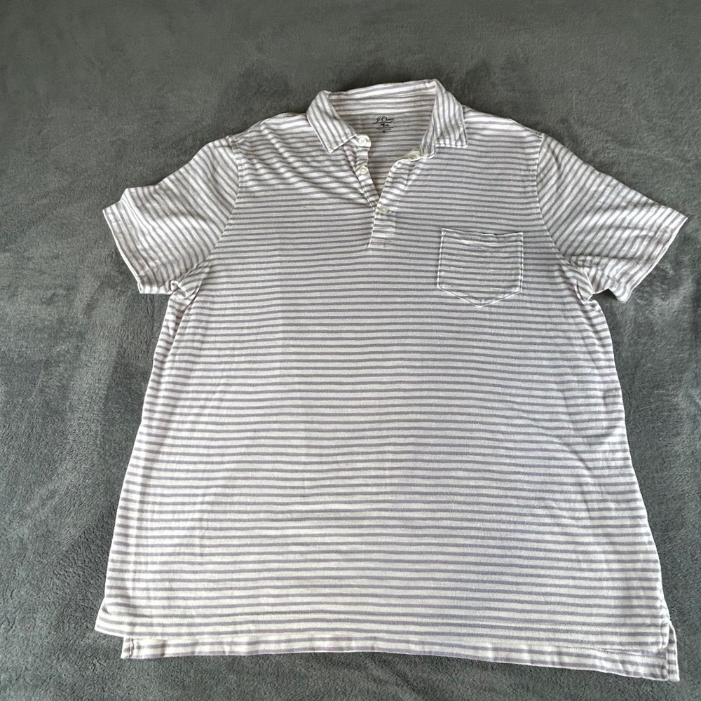 J. Crew Mens XL Purple White Striped Slub Cotton Pocket Polo Shirt Re-Imagined